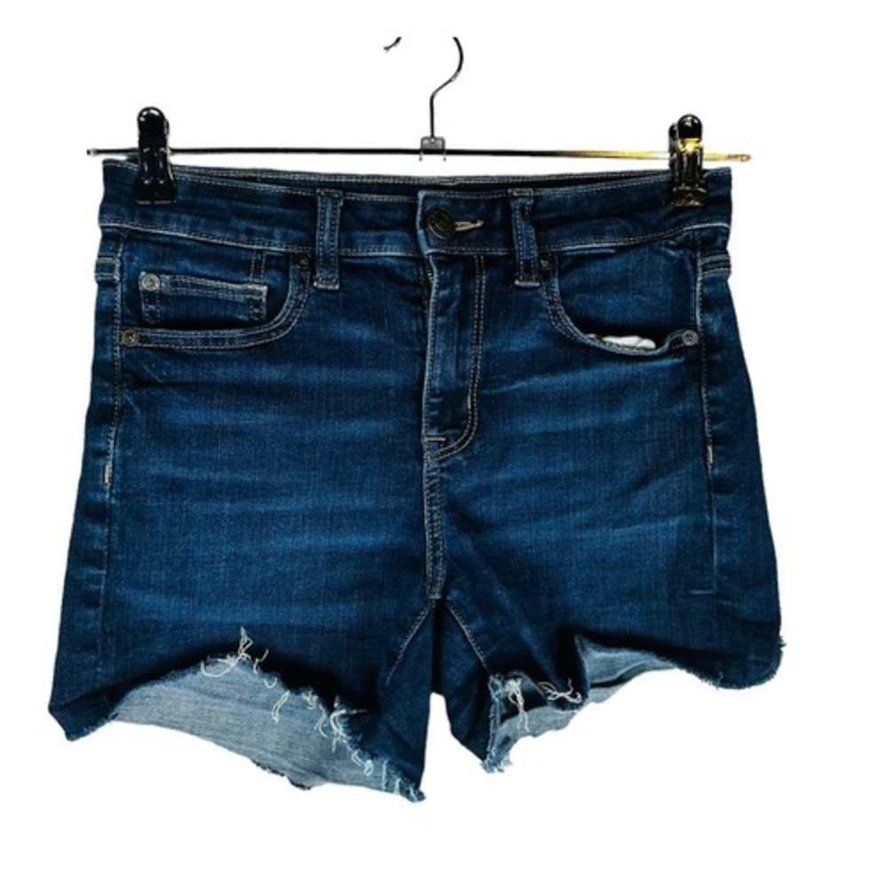 American Eagle Womans Sz 4 Hi-Rise Shortie Shorts Blue Pockets Stretch